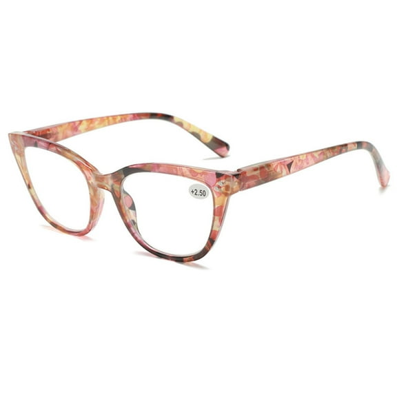 Pink Floral Cat Eye Reading Glasses 2.50 Ladies Spring Hinge Readers +2.50 for Women HD
