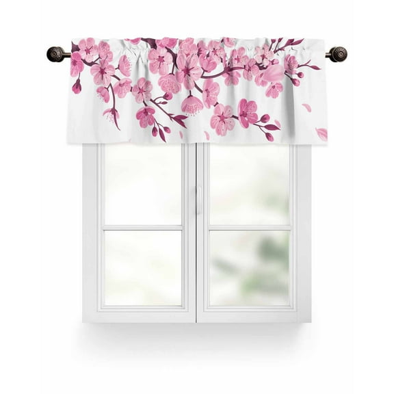 Pink Floral Cherry Blossom Kitchen Valances for Windows White Spring Petals Valance Curtains&nbsp; for Kitchen /Living Room/Bedroom/ Bathroom Decor, 54"x18 " ,Rod Pocket 1 Panel,