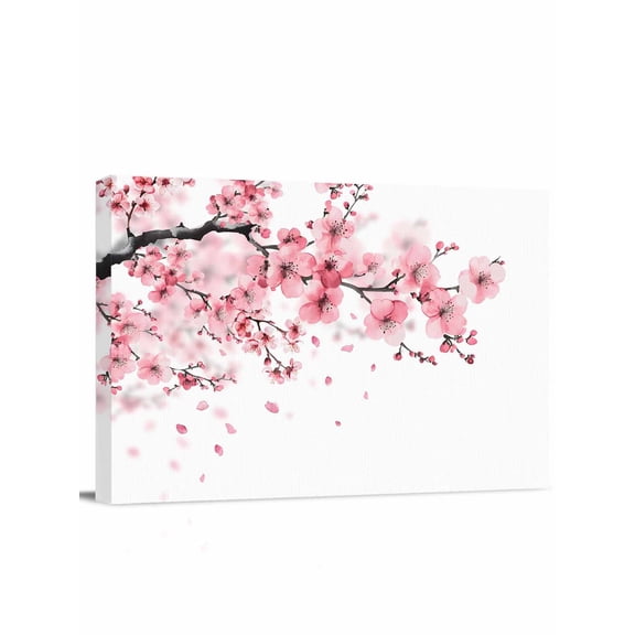 Pink Floral Cherry Flower Wall Art for Living Room,Canvas Picture Wall Decor for Bathroom Bedroom,Abstract Botanical Branch Painting Artwork for Office Kitchen Hallway Dining Room Home Decor 12"x16"