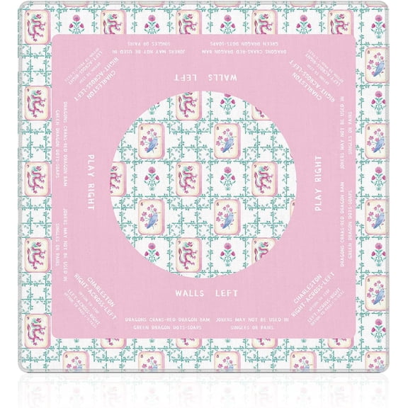 Pink Floral Chinoiserie Mahjong Mat 31.5x31.5 Inch Grand Millennial Asian Chinese Anti-Slip Noise-Reducing Mat for Table Board Games, Tile Games, Poker & Cards