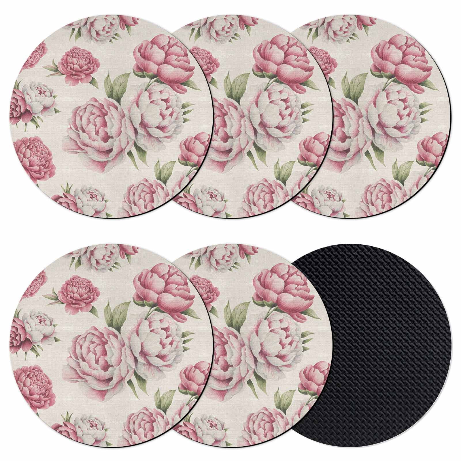 Pink Coaster Set Pink Floral Coasters Set of 6, Absorbent Coasters for Drinks, Spring ...
