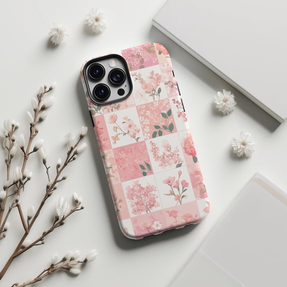 Pink Floral Collage Phone Case Fits iPhone Samsung Pixel Slim Hard Cover Spring Flower Aesthetic Gift