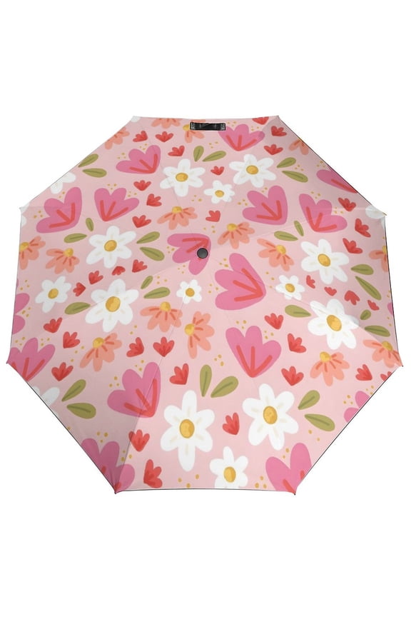 Pink Floral Colorful Flowers Umbrella for Rain - Portable, Double Layer Automatic Folding Umbrella UV Protection for Rain Car Travel Outdoor Men Women