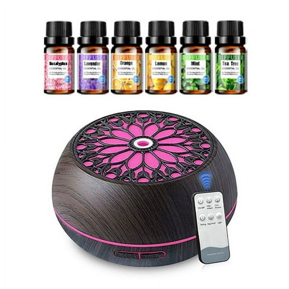 Pink Floral Humidifier & Diffuser 550ml 6 Oils Remote USB Quiet for Home Office Bedroom