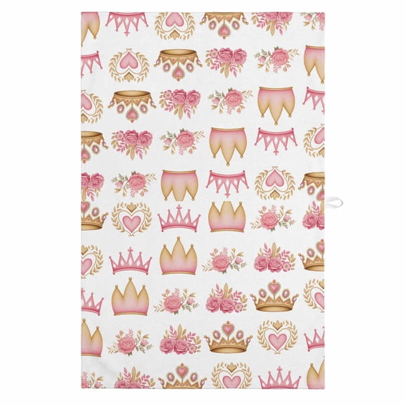 Pink Floral Crown 1 Pack Kitchen Towel, Water Absorbent Dish Towel, Spring Floral Roses Elegant Farmhouse Decorative Hand Towels - Quick Drying Cloth for Cooking Baking, 18x28 Inch