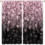 Pink Floral Curtains Flower Galaxy Starry Sky Romantic Dream Black Art Print for Girls Women Living Room Bedroom Kitchen Decor Rod Pocket Blackout Window Drapes 2 Panels 42x54in