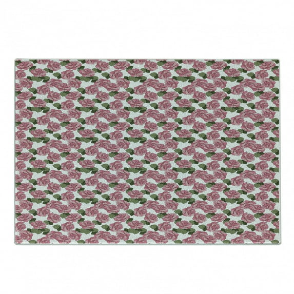 Pink Floral Cutting Board, Digitally Generated Pattern with Continuous Wild Spring Peonies, Decorative Tempered Glass Cutting and Serving Board, in 3 Sizes, by Ambesonne