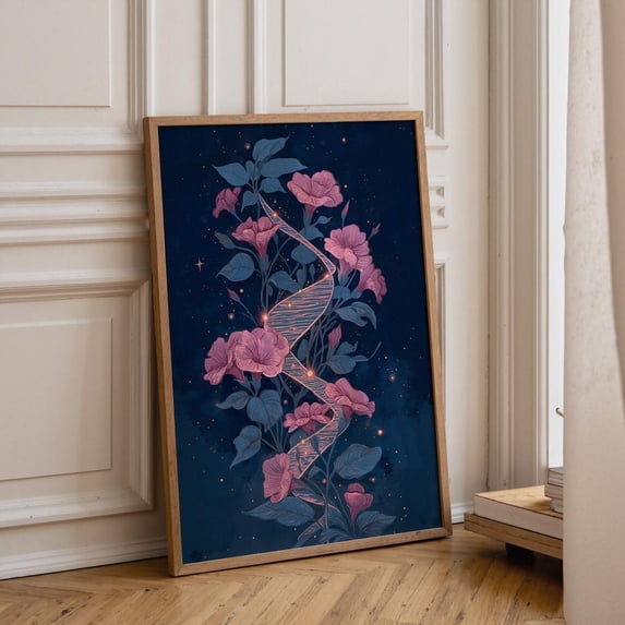 Botanical Flower Graphics Pink Floral DNA Celestial Botanical Cosmic Flower Decor Science Meets ...