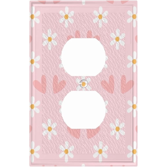 Pink Floral Daisy Heart Outlet Covers Light Switch Cover Decorative Flowers Electrical Wall Plate Faceplate Receptacle Lightswitch Wallplate for Girl''s Bedroom Bathroom