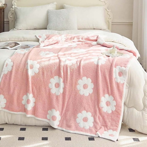 Pink Floral Daisy Throw Blanket Soft Fleece Microfiber Cozy Bed Sofa Decor 30x40 Inches