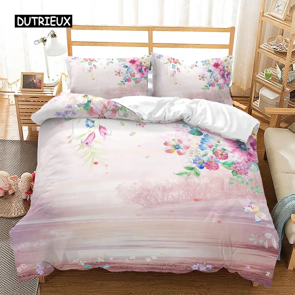 Pink Floral Duvet Cover Japanese Cherry Blossoms Japanese Style Theme Bedding Set Spring
