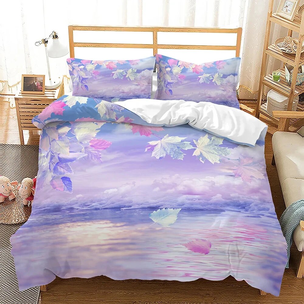 Pink Floral Duvet Cover Japanese Cherry Blossoms Theme Bedding Set Spring Romantic Quilt Cover