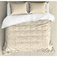 thumbnail image 1 of Pink Floral Duvet Cover Set, Flourish Vintage Nature Pattern with Curlicue Leafy Flowers, Decorative 3 Piece Bedding Set with 2 Pillow Shams, King Size, Beige Pale Pink, by Ambesonne, 1 of 3