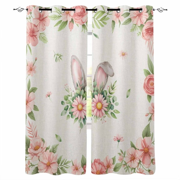 Pink Floral Easter Black Out Curtains 63 Inch Long, Room Darkening Draperies Curtains Panels, Spring Flowers Elegant Pastoral Thermal Insulated Curtain for Bedroom Living Room 52"x63" 2 Panels