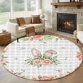 thumbnail image 1 of Pink Floral Easter Round Area Rug 5Ft Washable Circle Rugs for Living Room Bedroom, Spring Flowers Grey Plaid Pastoral Non-Slip Carpet Floor Mats Indoor Outdoor Carpet Runner Aesthetic Home Decor, 1 of 8