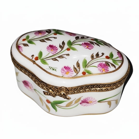 Pink Floral Scalloped Elegance Box for Home Décor Limoges Box Porcelain Figurine