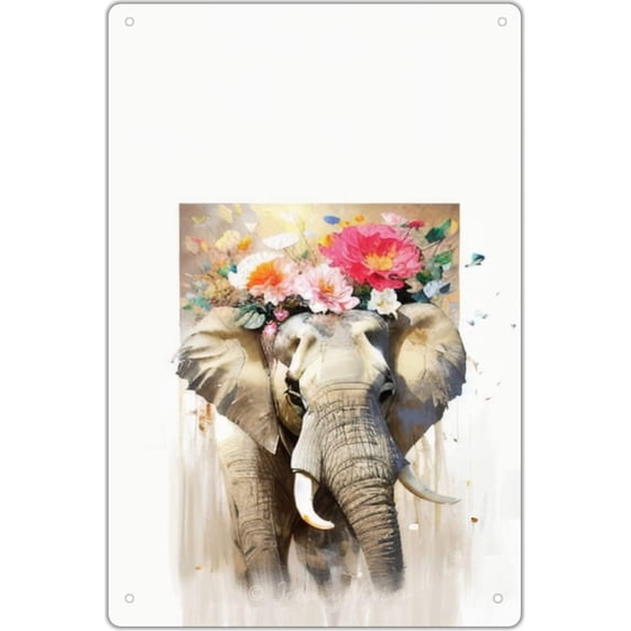 Pink Floral Elephant Creative Tin Sign, Funny Elephant Signs, Bathroom Decor, Rustic Farmhouse Gifts, Elephant Signs for Women, Elephants Gifts for Elephant Lovers 12x8 inches