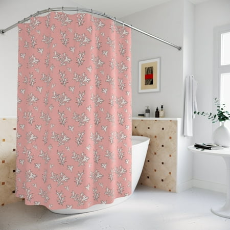 Pink Floral Fabric Shower Curtain