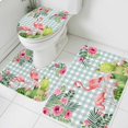 thumbnail image 1 of Pink Floral Flamingos Bathroom Rugs Set Summer Tropical Cactus Green Plaid Non Slip Absorbent Soft Bath Mats 3 Piece Set with Bathroom Rug, U-Shaped Floor Mat, Toilet Seat Cover Large Size, 1 of 9
