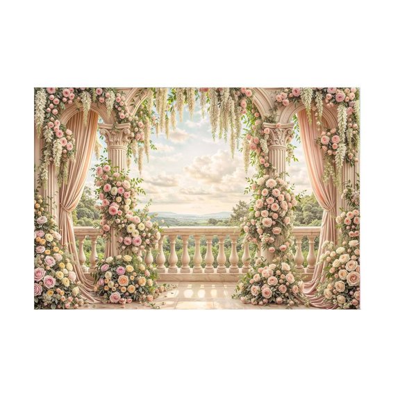 Pink Floral Garden Arch Photography Backdrop, 7x5ft Polyester Wedding Bridal Shower Photo Background