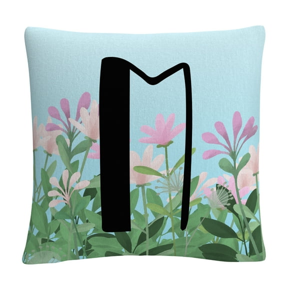 Pink Floral Garden Letter Illustration M By Abc 16 X 16 Decorative Throw Pillow
