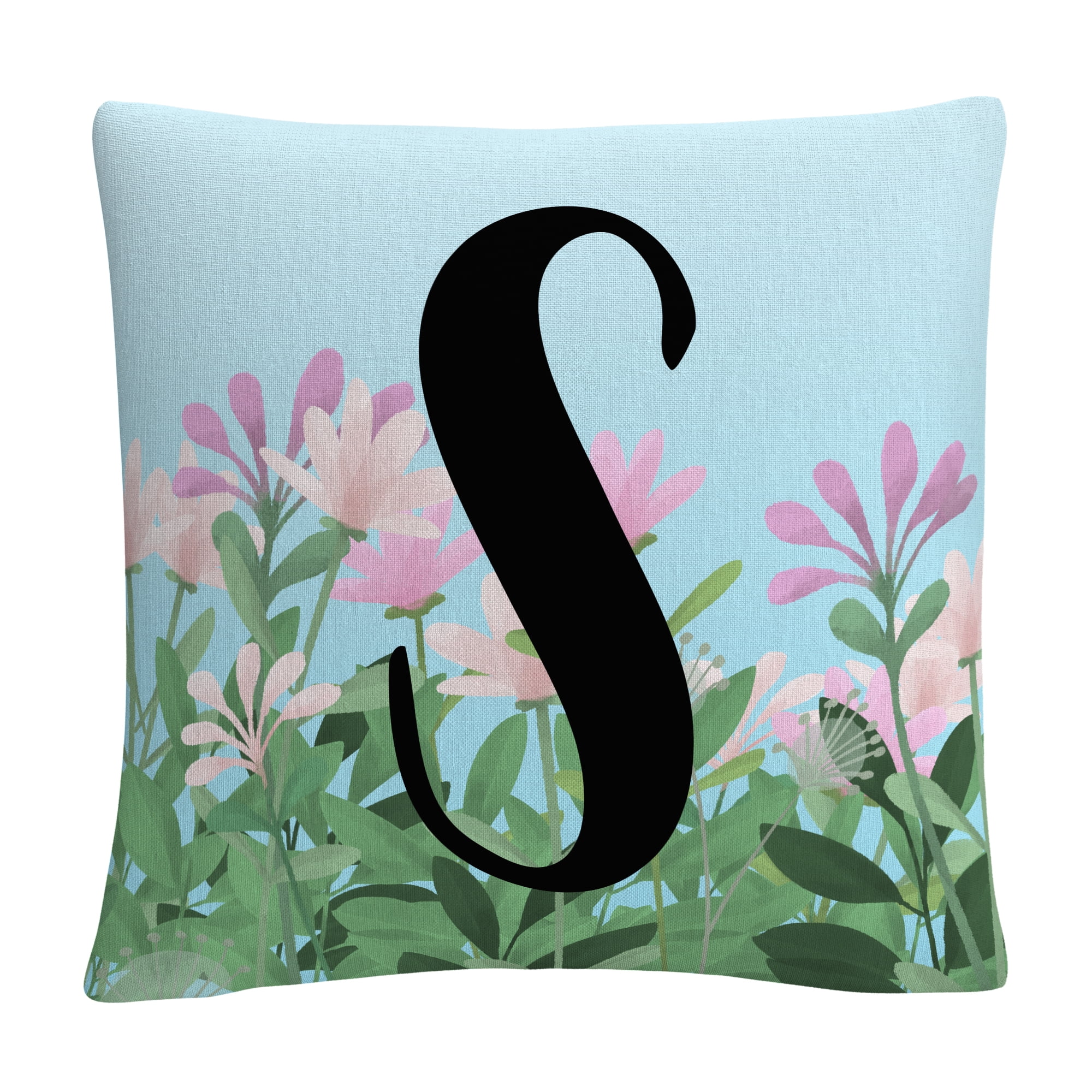 Pink Floral Garden Letter Illustration S By Abc 16 X 16 Decorative Throw Pillow