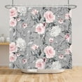 thumbnail image 1 of Pink Floral Grey Shower Curtain, Abstract Minimalist Pink Rose Gray Leaf Leaves Unique Polyester Fabric Shower Curtains for Bathroom Set Waterproof Washable with 12 Hooks, 72"x72", 1 of 6
