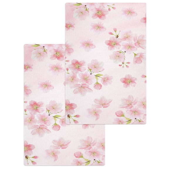 Pink Floral Hand Towels Set,Waffle Weave Kitchen Towels 2PCS,Modern Farmhouse Aesthetic Shabby Chic Flower Microfiber Hair Face Bath Tea Towel Absorbent Quick Drying Cleaning Dish Cloths,15.7"x23.6"