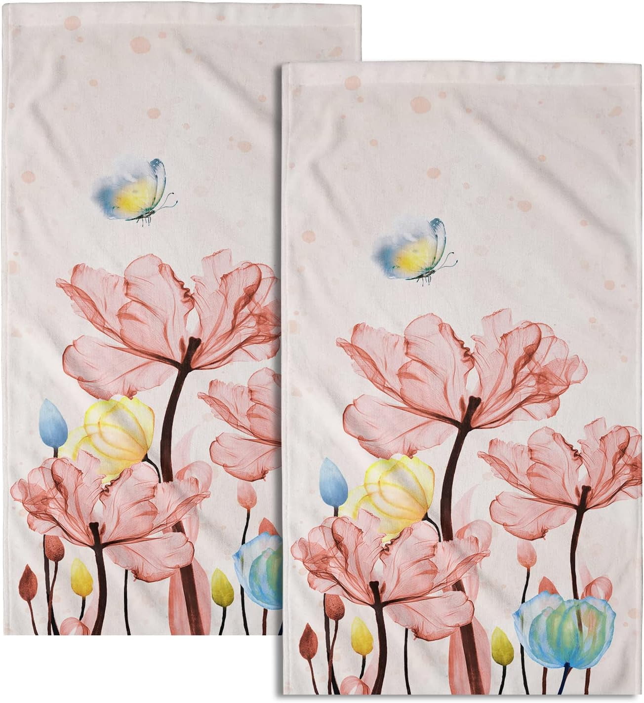 Pink Floral Hand Towels Set of 2 Modern Flower Soft Absorbent Small Decorative Fingertip Face Towel for Bathroom Kitchen Hotel Spa Gift