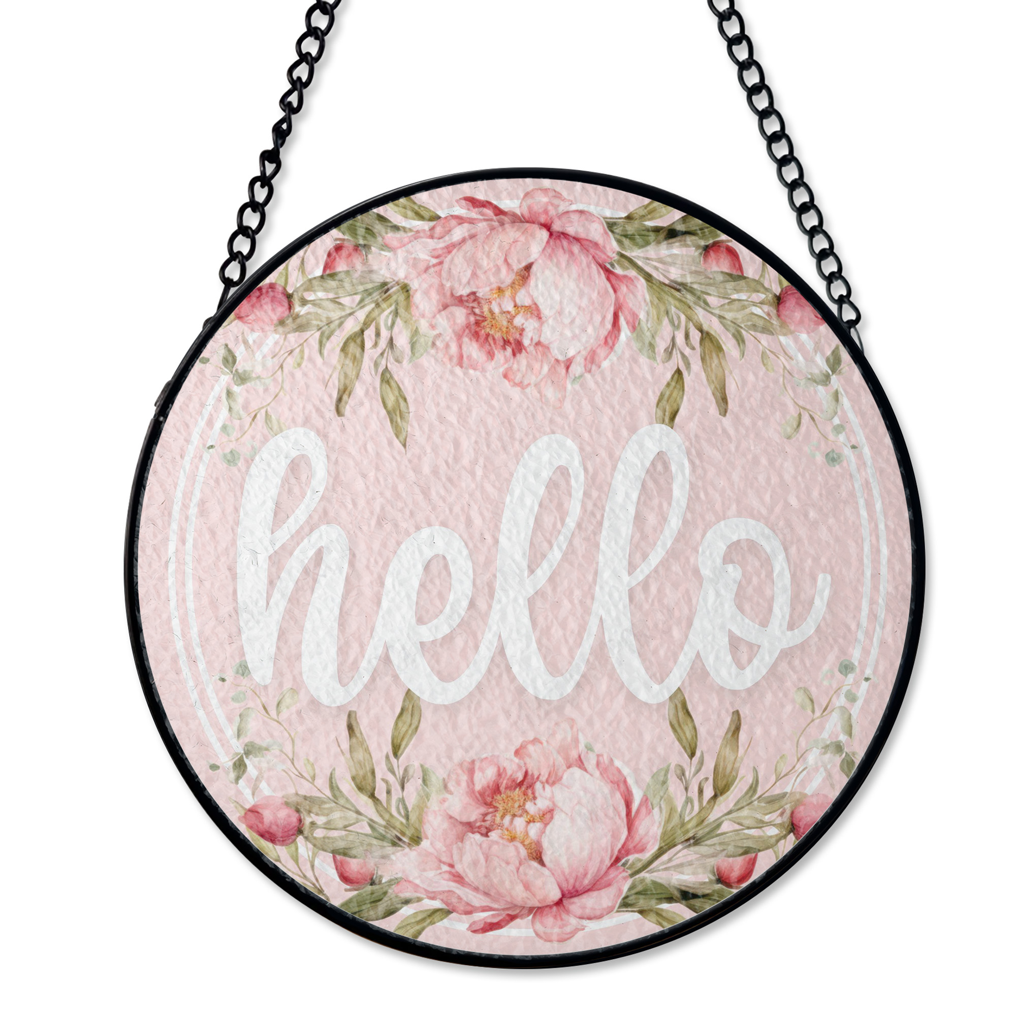 Pink Floral Hello Welcome Stained Glass Suncatcher UV Printed Glass ...