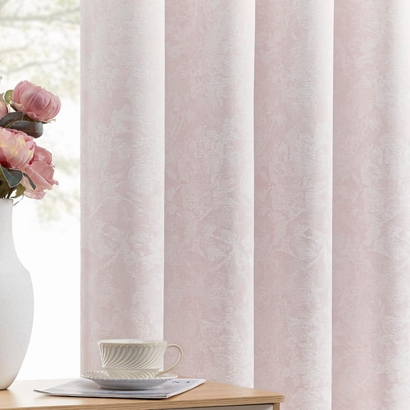 Pink Floral Jacquard Blackout Curtains 90 Inches Long, 2 Panels, Chenille Flower Room Darkening Thermal Insulated Soundproof Grommet Drapes, 52"W x 90"L