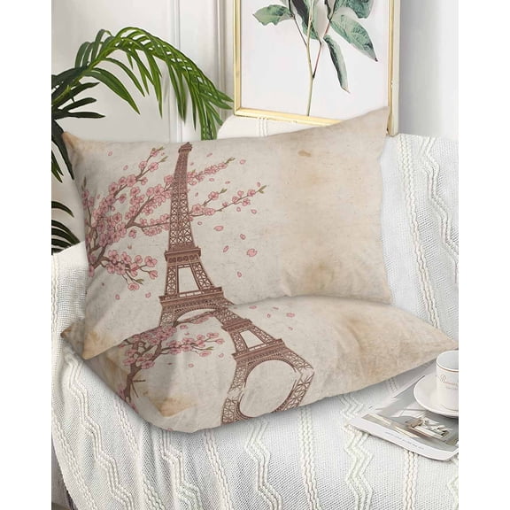 Pink Floral King Pillow Cases Set of 2 - Microfiber Bed Throw Pillow Covers, Vintage Towers Retro Art Decorative Lumbar Pillow Cover with Envelope Closure for Sofa/Travel 20"x36"