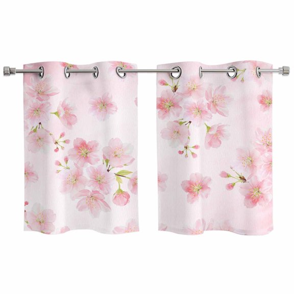 Pink Floral Kitchen Curtains Small Short 39 Inch Length, Modern Farmhouse Aesthetic Shabby Chic Flower Grommet Bedroom Living Room Curtains, Light Filtering Cafe Curtain Drapes 2 Panels Set 55''x39''