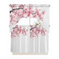 thumbnail image 1 of Pink Floral Kitchen Curtains Swag Valance and Tier Curtains Set 36 Inch Length, Modern Cherry Flower Rod Pocket Drape Panels Pair Swag Curtains for Bathroom/Cafe/Window, 1 of 6
