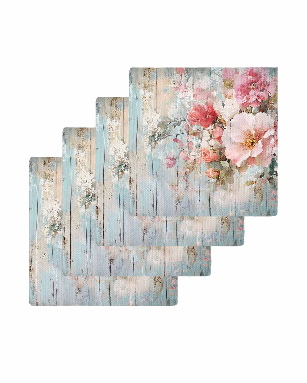 Pink Floral Kitchen Dish Towels for Drying Dishes Set of 4, Pastoral ...