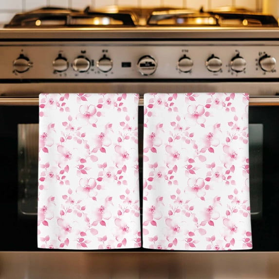 Pink Floral Kitchen Towels Set of 4, Retro Blossom Flower Botanical Country Absorbent Dish Towels for Kitchen, Microfiber Hand Towel, Quick Drying Tea Towel for Cleaning Decorative Dishcloths