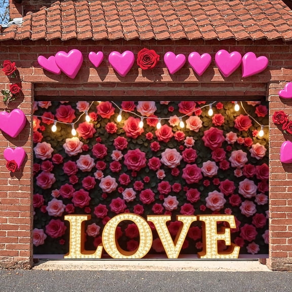 Pink Floral LOVE Banner LED Lit Wedding Backdrop Romantic  3D Rose Anniversary Display for Valentine's Day Party Wedding Ceremony Anniversary Celebration