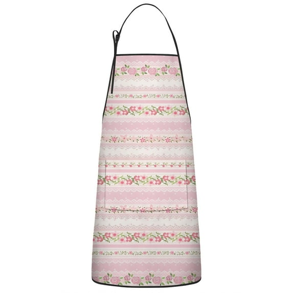 Pink Floral and Lace Pattern Apron-Garden Aprons for Women with Pockets-Cotton Linen Waterproof Kitchen Cooking Gardening Aprons Adjustable for Kitchen,Cooking,BBQ and Salon 33x27 Inch