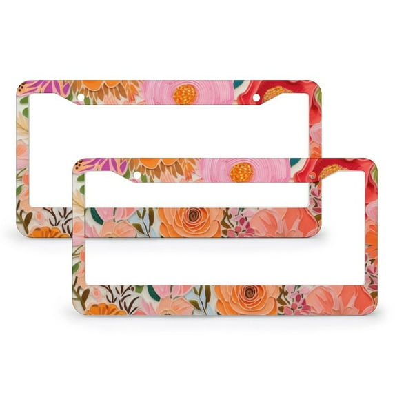 Pink Floral License Plate Cover 2 Pieces Pink Watercolor Floral Blossom Flower Licenses Plates Frames Front Licenses Plate Covers Car Tag Frame Car Accessories Metal License Plate Frame