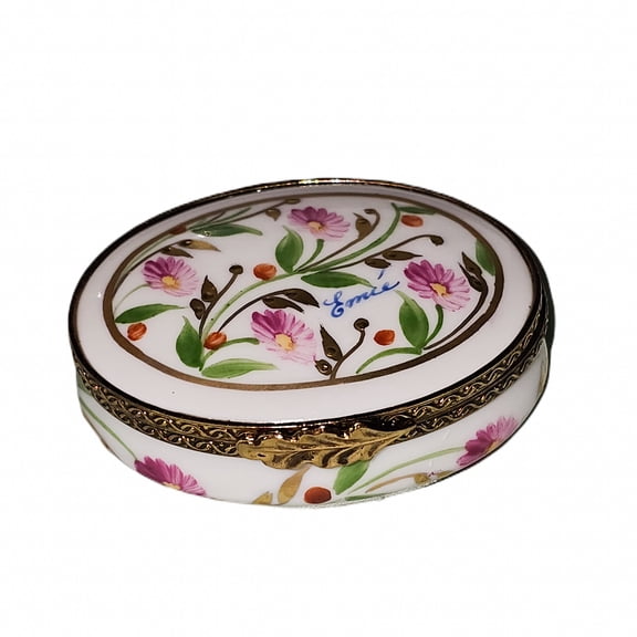 Pink Floral Oval Limoges Box for Home Decor Limoges Box Porcelain Figurine