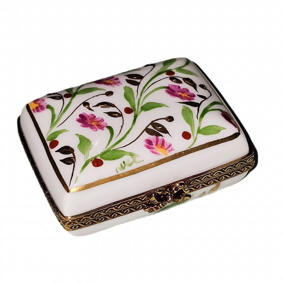 Pink Floral Square Limoges Box for Home Decor Limoges Box Porcelain Figurine