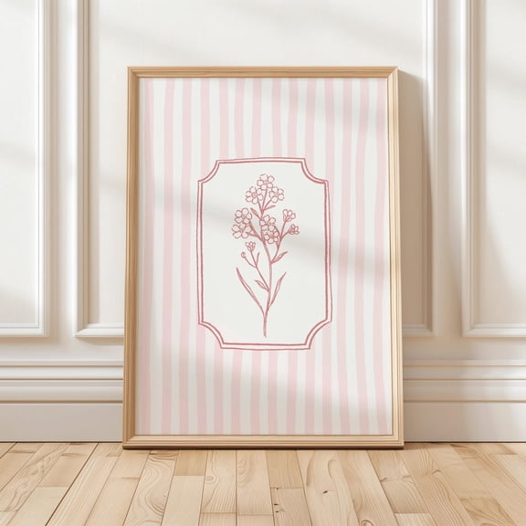 Pink Floral Line Art Cottagecore Botanical Nature Wall Decoration Unframed Paper Print