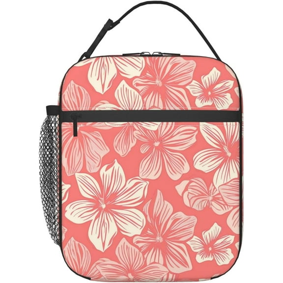 Pink Floral Lunch Box for Adults Women Flower Lunch Box Insulated Cooler Reusable Lunch Bag Container Gifts for Work Office Picnic Travel