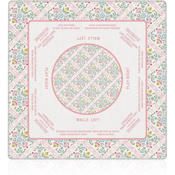 Pink Floral Mahjong Mat 31.5"x31.5", Cottagecore Botanical Flower Non-Slip Noise Reduction Gaming Mat for American Mahjong Poker Card Board Games Dominoes