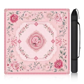 Pink Floral Mahjong Mat for Table with Drawstring Bag - American Mahjong Mat with Rules 31.5" x 31.5" Waterproof Anti-Slip Noise Reduction Foldable Table Cover for Mahjong Poker Card Games