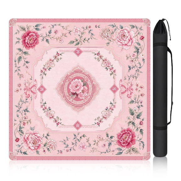 Pink Floral Mahjong Mat for Table with Drawstring Bag - American Mahjong Mat with Rules 31.5" x 31.5" Waterproof Anti-Slip Noise Reduction Foldable Table Cover for Mahjong Poker Card Games