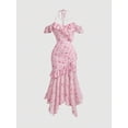 thumbnail image 1 of Pink Floral Off-Shoulder Ruffled Mermaid Dress With Asymmetrical Hem, 1 of 4