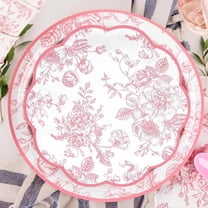 Pink Floral Paper Party Plates Set of 16