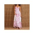 thumbnail image 1 of Pink Floral Patchwork Maxi Dress With Lace Ruffles Boho Spaghetti Strap Deep V-Neck Sundress, 1 of 6