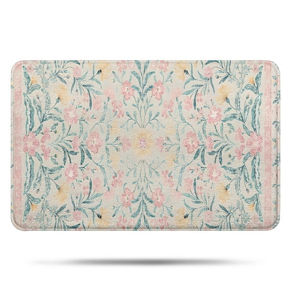 Pink Floral Pattern Bathroom Rugs Mat,Non Slip Microfiber Bathroom Rug,Rubber Backing,Soft Bathroom Mats for Bathroom Floor,Tub and Shower,17x27in(43x68cm)